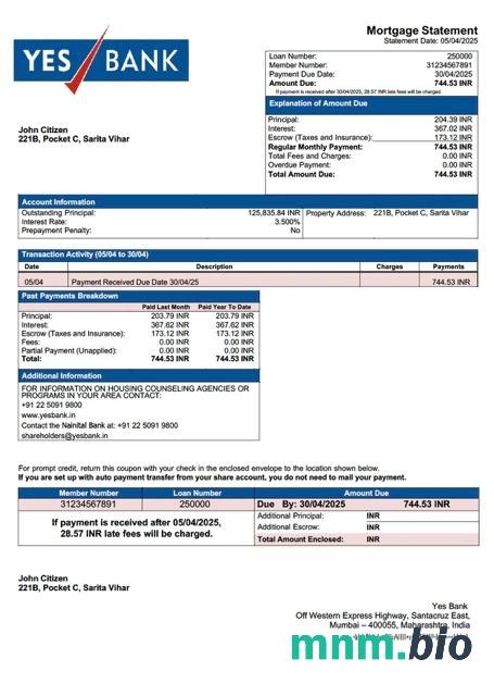 Indie Bank Yes wyciąg z kredytu hipotecznego szablon Word i PDF